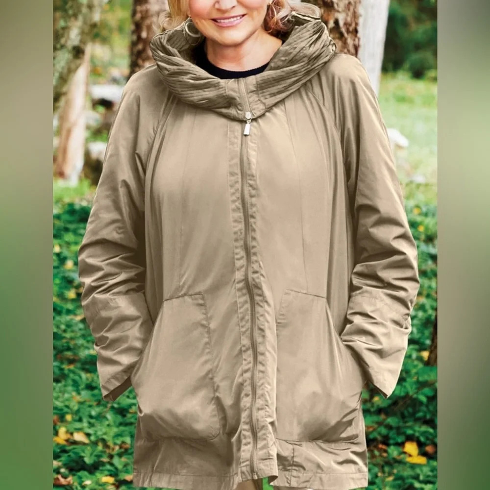 Martha Stewart Hooded A-Line Coat, Large, Water Resistant
